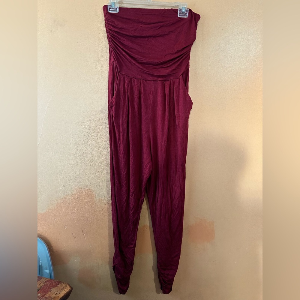 Heart & Hips Burgundy Off the Shoulder Jumpsuit